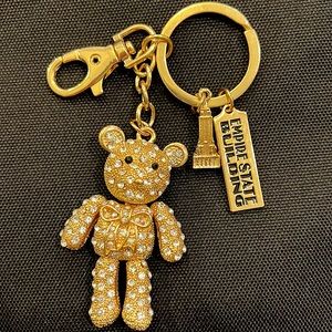 Gold Bejewelled Bear Key Chain with Empire State tag and Empire Stare Pendant
